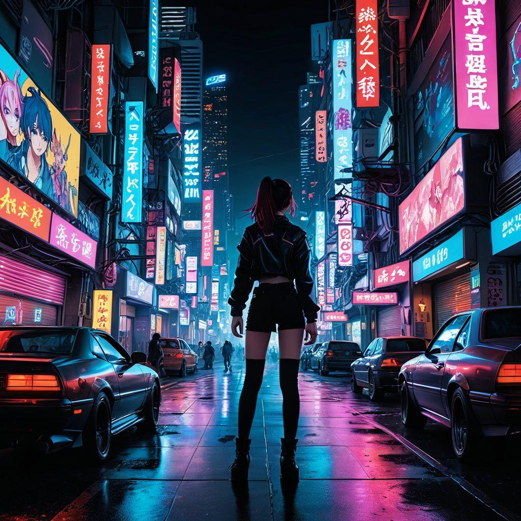 A vibrant and captivating illustration showcasing an artistic blend of adult comic elements and anime characters, set in a dynamic urban backdrop filled with neon lights. Include snippets of iconic manga panels and playful characters exhibiting various emotions, emphasizing creativity and allure in the adult comic culture. The color palette should be bold and eye-catching, capturing the essence of both hentai and anime art styles. super-realistic. vibrant colors. cyberpunk.